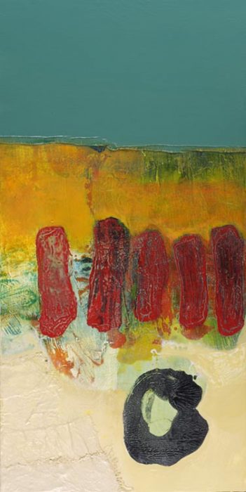 Sticks and Stones; Acrylic, Mixed Media & Collage on Panel; 48 x 24.25 inches;122 x 62 cm