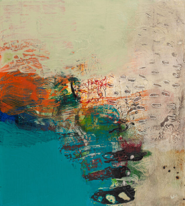 'The Weather Turned Around'; 20 x 18 inches (51 x 46 cm); Acrylic Mixed Media on cradled Panel; Cat. 2313