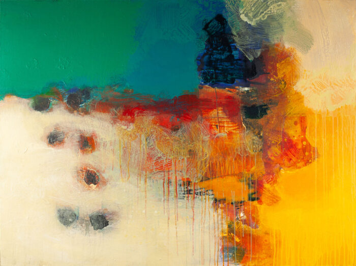 'How Wonderful the Summer Was'; 36 x 48 inches (91 x 122 cm); Acrylic & Collage on Box Panel; Cat. 2404